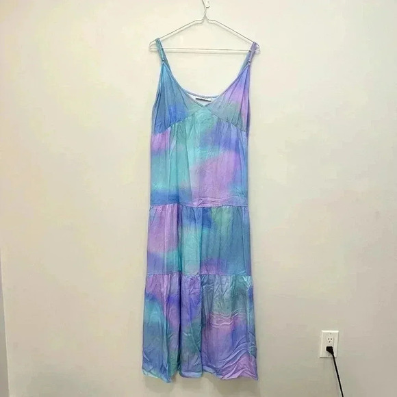 JustFab Rayon Tiered Maxi Dress Lightweight Fairy Flowy Purple Blue XL NWT - Picture 4 of 11